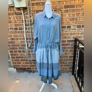 Free people blue long sleeve button down maxi dress size XL